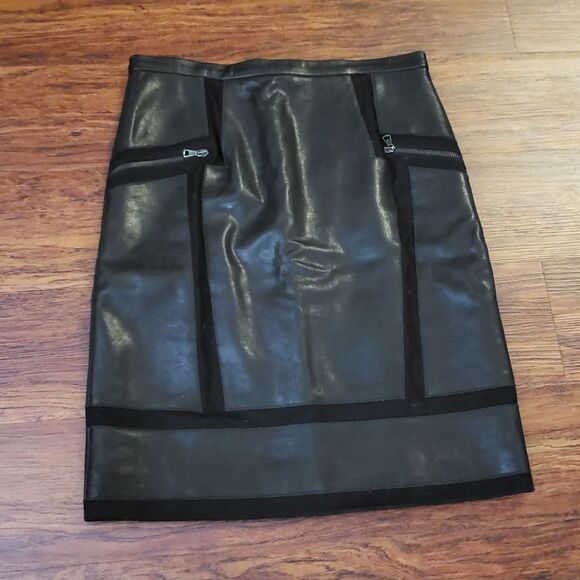 Proenza Schouler Blk Leather Cashmere Wool Chic Feminine Retro Y2K Skirt Size 10 - Picture 1 of 4